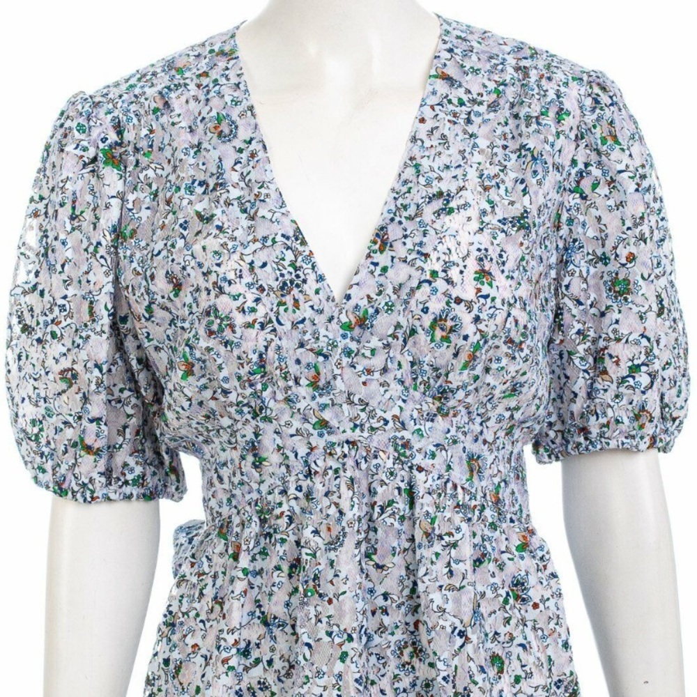 Tory Burch floral Vneck blue white blouse size 8 baby doll